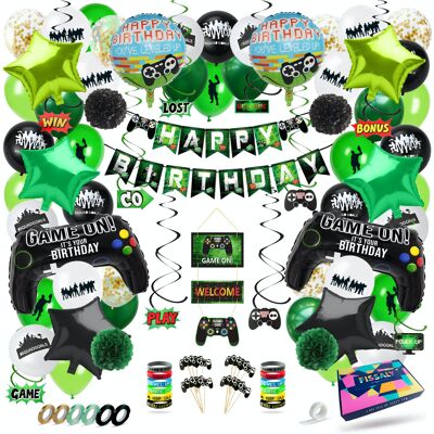 Fissaly® 91 Pieces Video Game Decorazione di compleanno Set con palloncini - Verde