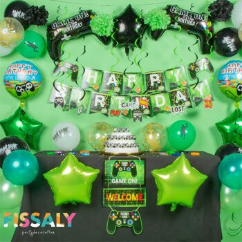 Fissaly® 91 pièces jeu vidéo décoration d'anniversaire avec ballons - vert 2