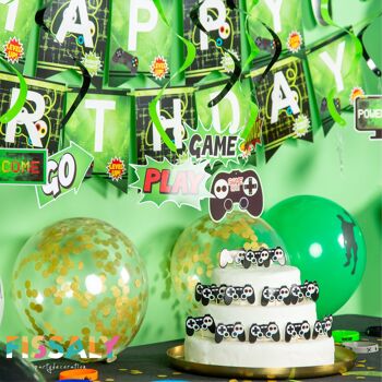 Fissaly® 91 pièces jeu vidéo décoration d'anniversaire avec ballons - vert 3