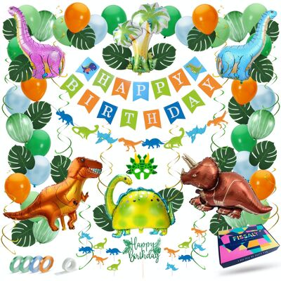 Fissaly® 87 Pieces Dinosaur Jungle Decoration Set – Dino & Safari Birthday Decoration – Theme Children's Party