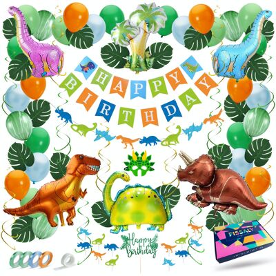 Fissaly® 87 Stuks Dinosaurus Jungle Decoratie set – Dino & Safari Verjaardag Versiering – Thema Kinderfeestje