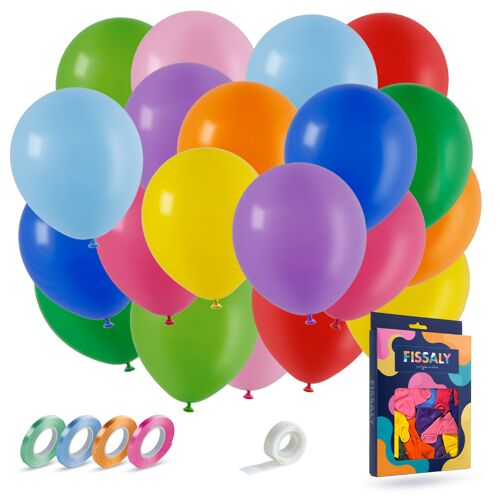 Fissaly® 40 Pieces Colored Latex Helium Balloons with Accessories – White, Yellow, Orange, Red, Pink, Purple, Blue & Green Decoration