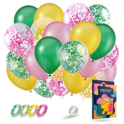 Fissaly® 40 Pièces Ballons Confettis en Latex et Papier Ballons à Thème Fête Tropicale Hawaï - Décoration de Fête