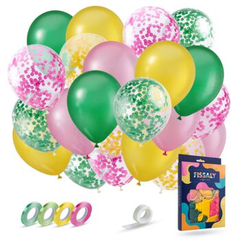 Fissaly® 40 Pièces Ballons Confettis en Latex et Papier Ballons à Thème Fête Tropicale Hawaï - Décoration de Fête 1