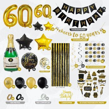 Parure décoration anniversaire 60 ans Fissaly® - Ballons – Anniversaire Homme & Femme - Noir et Or 2