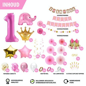Fissaly® Baby 1 An Birthday Decoration Girl XXL – Happy Birthday Enfant Decoration Incl. Ballons – Rose 4