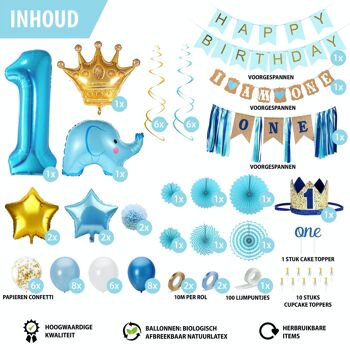 Fissaly® Bébé 1 An Décoration d'anniversaire Garçon XXL –  Happy Birthday Enfant Décoration Incl. Ballons – Bleu 4