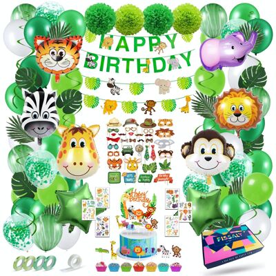 Fissaly® 127 Pieces Jungle Theme Party Birthday Decoration XXL Set - Safari Decoration Children's Party - Balloons