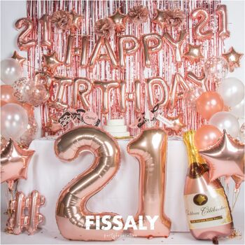 Fissaly® Décoration Anniversaire 21 Ans Or Rose - Ballons Confettis Hélium, Latex & Papier 2