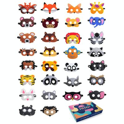 Fissaly® 30 Pieces Animals Jungle Masks for Children's Party & Dress Up Parties – Safari Costume Decoration - Animal Masks