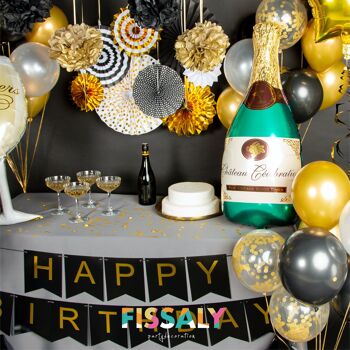 Fissaly® 76 pièces or, noir et blanc décoration avec ballons confettis en papier – décoration de fête - Champagne - anniversaire - Hélium – Latex 5
