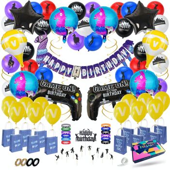 Fissaly® 106 pièces Kit de décoration d'anniversaire de jeu vidéo avec ballons – Décoration de fête et décoration de fête 1