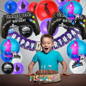 Fissaly® 106 pièces Kit de décoration d'anniversaire de jeu vidéo avec ballons – Décoration de fête et décoration de fête 2