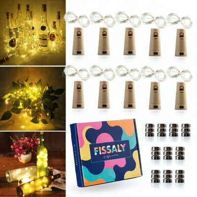 Fissaly® 10 piezas Led Cork Botella de iluminación Decoración incl. Baterías - Iluminación de fiesta y Lámparas de estado de ánimo - Iluminación de botellas - Incluye 60 pilas