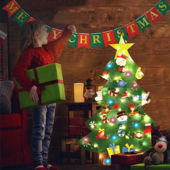 Fissaly® Kit de décoration de Noël comprenant un sapin de Noël en feutre pour enfants, des embellissements, un éclairage et une guirlande de joyeux Noël - Cadeau de Noël - Enfants et enfants 2