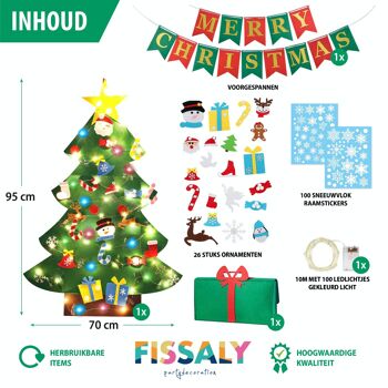 Fissaly® Kit de décoration de Noël comprenant un sapin de Noël en feutre pour enfants, des embellissements, un éclairage et une guirlande de joyeux Noël - Cadeau de Noël - Enfants et enfants 3