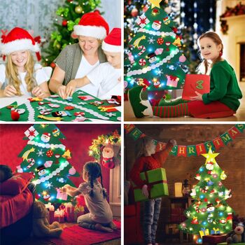 Fissaly® Kit de décoration de Noël comprenant un sapin de Noël en feutre pour enfants, des embellissements, un éclairage et une guirlande de joyeux Noël - Cadeau de Noël - Enfants et enfants 4