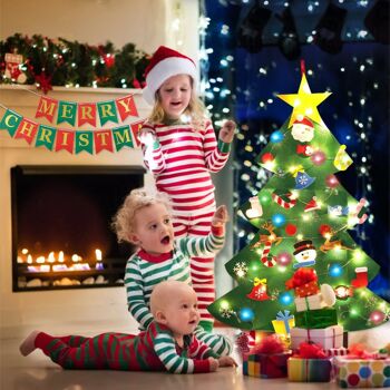Fissaly® Kit de décoration de Noël comprenant un sapin de Noël en feutre pour enfants, des embellissements, un éclairage et une guirlande de joyeux Noël - Cadeau de Noël - Enfants et enfants 5
