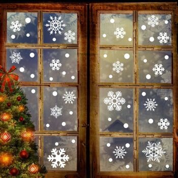 Fissaly® 294 Stickers Flocons de neige Décoration de fenêtres d'hiver et de Noël – Décoration de Noël pour l'intérieur - Étoiles et Glaçons - Autocollants de fenêtre 4