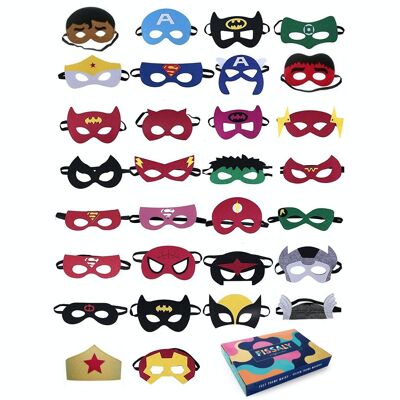 Fissaly® 30 Pièces Masques de Super-Héros pour Fêtes d'Enfants et Déguisements - Costume de Super-Héros pour Enfant