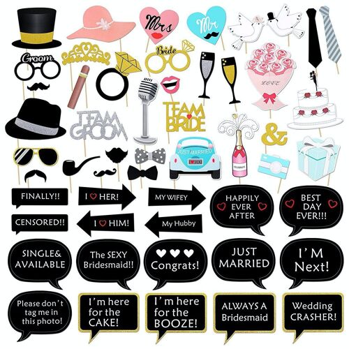 Fissaly® 52 Pieces Wedding & Wedding Photo Booth Props Decoration - Photo Decoration – Photo Booth Props