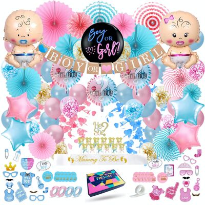 Fissaly® 130 Pieces Gender Reveal Baby Shower Balloons Decoration Party Package – Gender Determination & Baby Shower