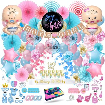 Fissaly® 130 pièces Genre Révéler Baby Shower Ballons Décoration Forfait de fête – Détermination du genre et Baby Shower 1