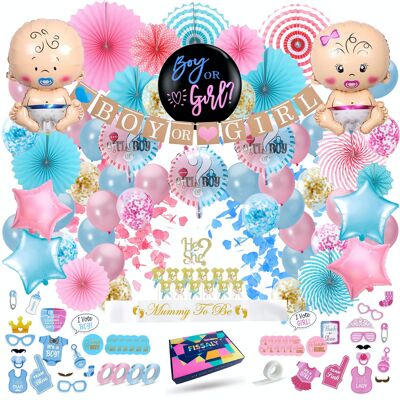 Fissaly® 130 Stuks Gender Reveal Baby Shower Ballonnen Decoratie Feestpakket – Geslachtsbepaling & Babyshower