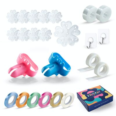 Set di accessori per palloncini Fissaly® con arco per palloncini, cordino e nastro, adesivi e cerotti e nodo
