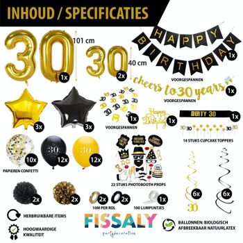 Fissaly® 30 Anniversaire Décoration Parure - Ballons – Anniversaire Homme & Femme - Noir et Or 4
