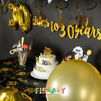 Fissaly® 30 Anniversaire Décoration Parure - Ballons – Anniversaire Homme & Femme - Noir et Or 5