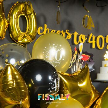 Fissaly® 40 Anniversaire Décoration Parure - Ballons – Anniversaire Homme & Femme - Noir et Or 5