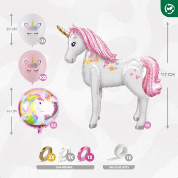 Fissaly® 29 pièces Ballons Licorne Paquet de Décoration – Mega Foil Cheval 117 CM Set – Anniversaire Enfant – Princesse – Hélium 3