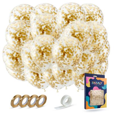 Fissaly® 40 Stück luxuriöse goldene Papier-Konfetti-Helium-Luftballons mit Band – Dekoration – Party-Dekoration – Latex