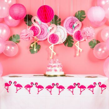 Fissaly® 72 pièces décoration de fête flamant rose tropical – Ballons roses – Décoration nid d'abeille – Hawaii & tropical 2