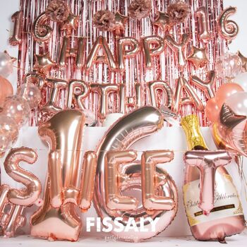 Fissaly® Sweet 16 Years Rose Gold Anniversary Decoration Embellishment  - Hélium, Latex & Paper Confetti Balloons 2