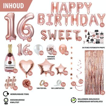 Fissaly® Sweet 16 Years Rose Gold Anniversary Decoration Embellishment  - Hélium, Latex & Paper Confetti Balloons 4