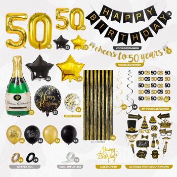 Fissaly® Décoration Anniversaire 50 Ans Sarah & Abraham - Ballons - Jubilé Homme & Femme - Noir et Or 2