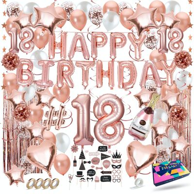 Fissaly® 18 Years Rose Gold Birthday Decoration Decoration - Helium, Latex & Paper Confetti Balloons