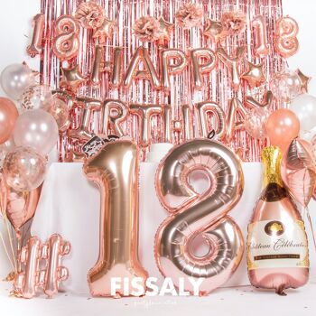 Décoration Anniversaire Fissaly® 18 Ans Or Rose - Ballons Confettis Hélium, Latex & Papier 2