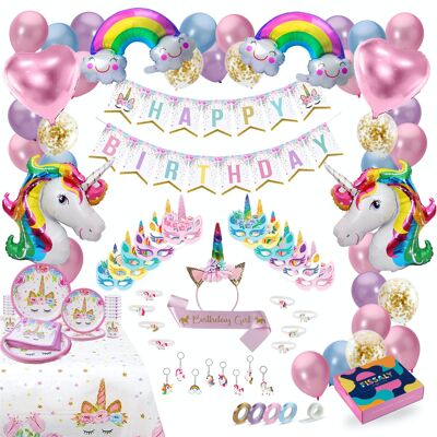 Fissaly® 137 Pieces Luxury Unicorn Birthday Decoration Embellishment – Unicorn Set – Children's Party – Party