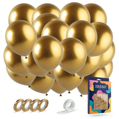 Fissaly® 40 Stück goldene Helium-Latex-Luftballons mit Band – Dekoration, Party-Dekoration – Gold