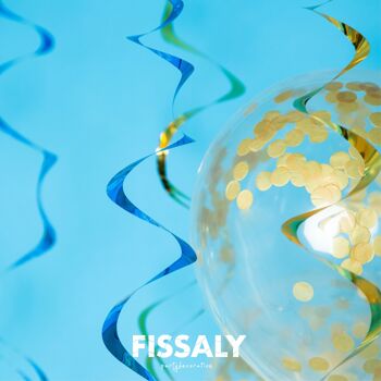 Fissaly® Guirlande d'Anniversaire Bleu & Or avec Ballons Confettis en Papier - Décoration - Joyeux Anniversaire - Guirlande de Lettres 5