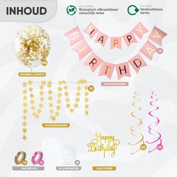 Fissaly® Guirlande d'anniversaire Rose & Or avec Ballons de confettis en papier – Décoration – Happy Birthday  - Guirlande de lettres 2