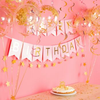 Fissaly® Guirlande d'anniversaire Rose & Or avec Ballons de confettis en papier – Décoration – Happy Birthday  - Guirlande de lettres 5