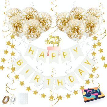 Compra Fissaly® ghirlanda di compleanno bianco e oro con