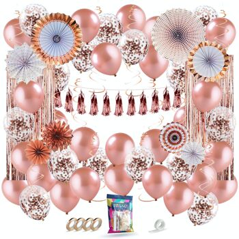 Fissaly® 68 pièces Rose Gold XL Decoration Party Pack – Ballons & Guirlandes –  Décoration de fête 1