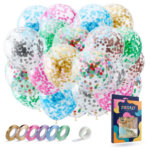 Fissaly® 40 pieces Colored Paper Confetti Helium Balloons with Ribbon – Decoration Embellishment – Latex