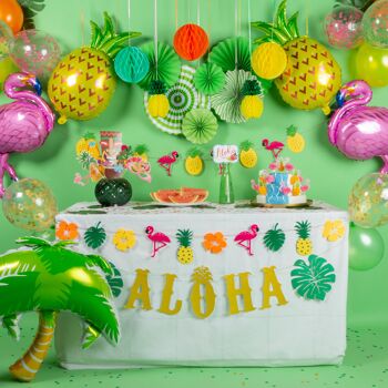 Fissaly® 127 pièces Décoration de fête Hawaii Flamingo & Ananas – Guirlandes – Hélium – Ballons 2