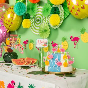 Fissaly® 127 pièces Décoration de fête Hawaii Flamingo & Ananas – Guirlandes – Hélium – Ballons 5